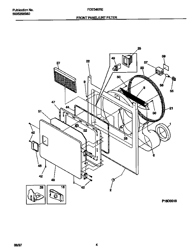 FRONT PANEL / LINT FILTER Diagram and Parts List for FDE546RET1  Frigidaire Dryer