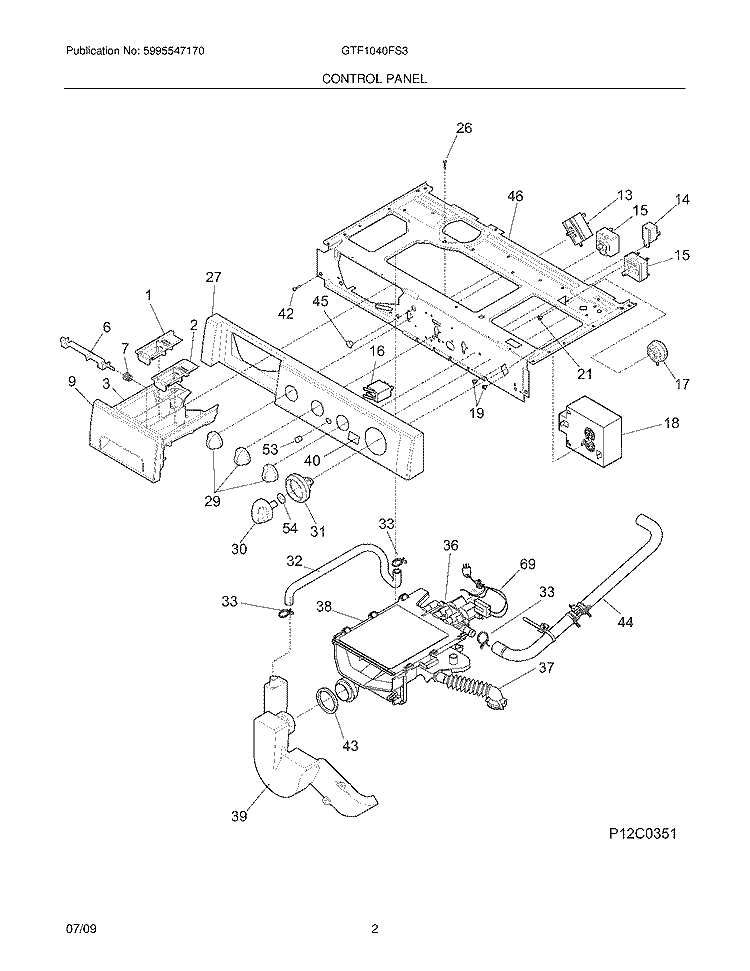 CONTROL PANEL Diagram and Parts List for GTF1040FS3  Gibson Washer