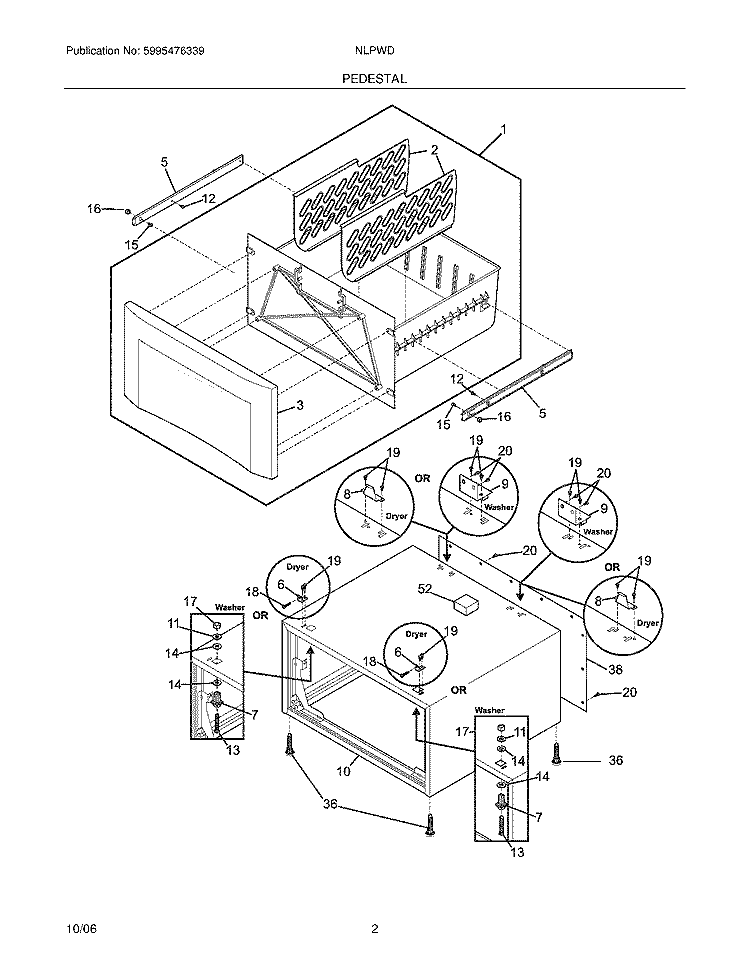 PEDESTAL Diagram and Parts List for NLPWD15  Uni Washer