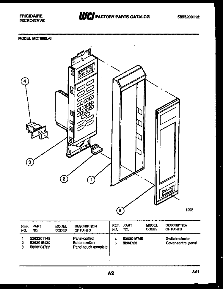 CONTROL PANEL Diagram and Parts List for MCT890L6  Frigidaire Microwave