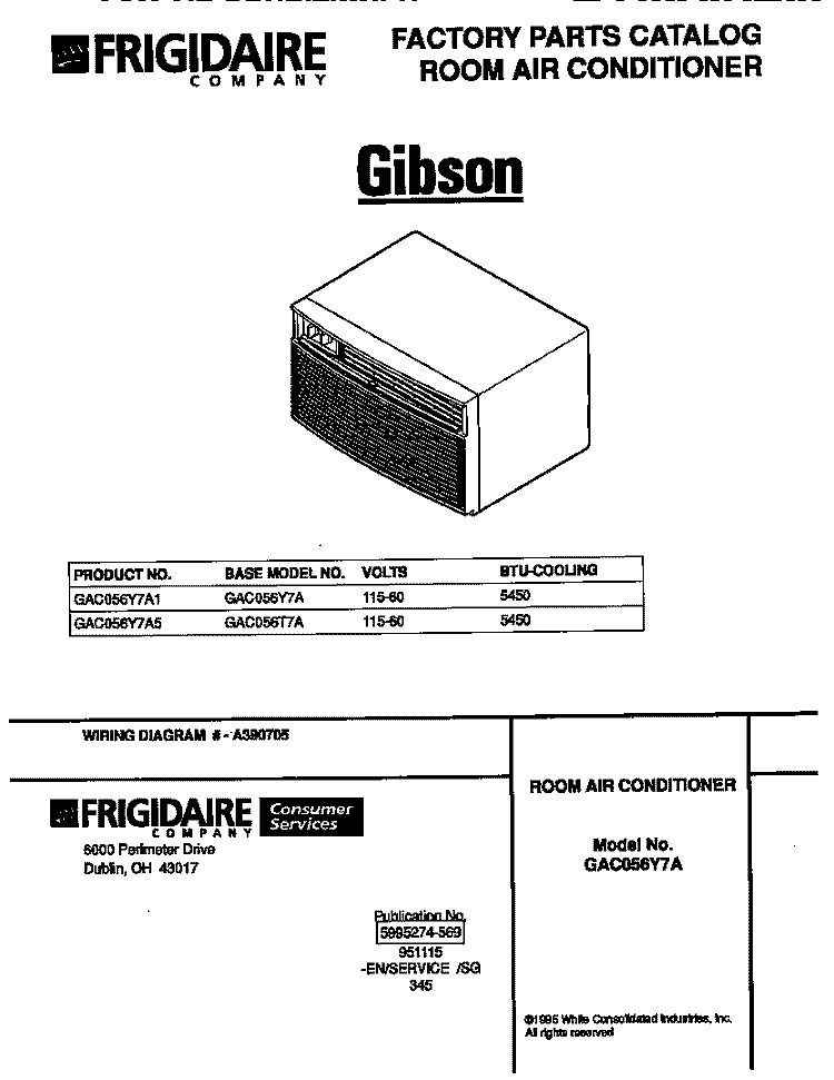 COVER Diagram and Parts List for GAC056Y7A5  Gibson Air Conditioner