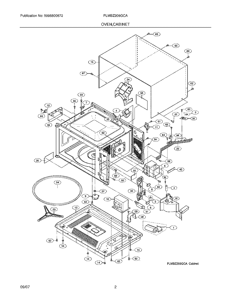 OVEN / CABINET Diagram and Parts List for PLMBZ209GCA  Frigidaire Microwave