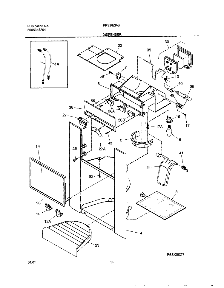 DISPENSER Diagram and Parts List for FRS26ZRGDC  Frigidaire Refrigerator