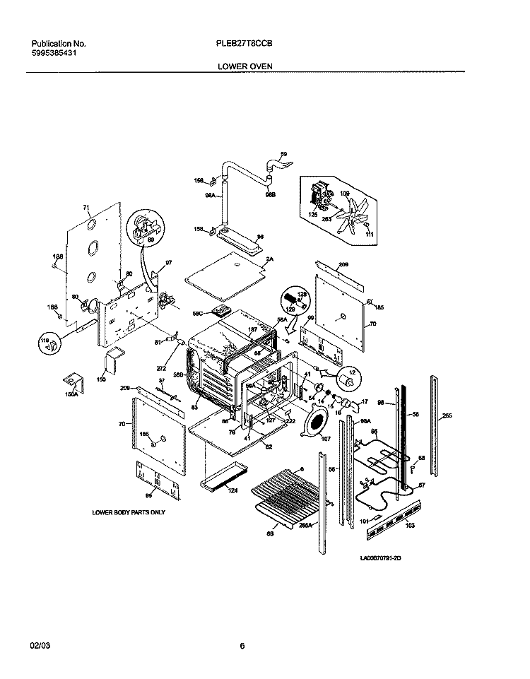 LOWER OVEN BODY Diagram and Parts List for PLEB27T8CCB  Frigidaire Wall Oven