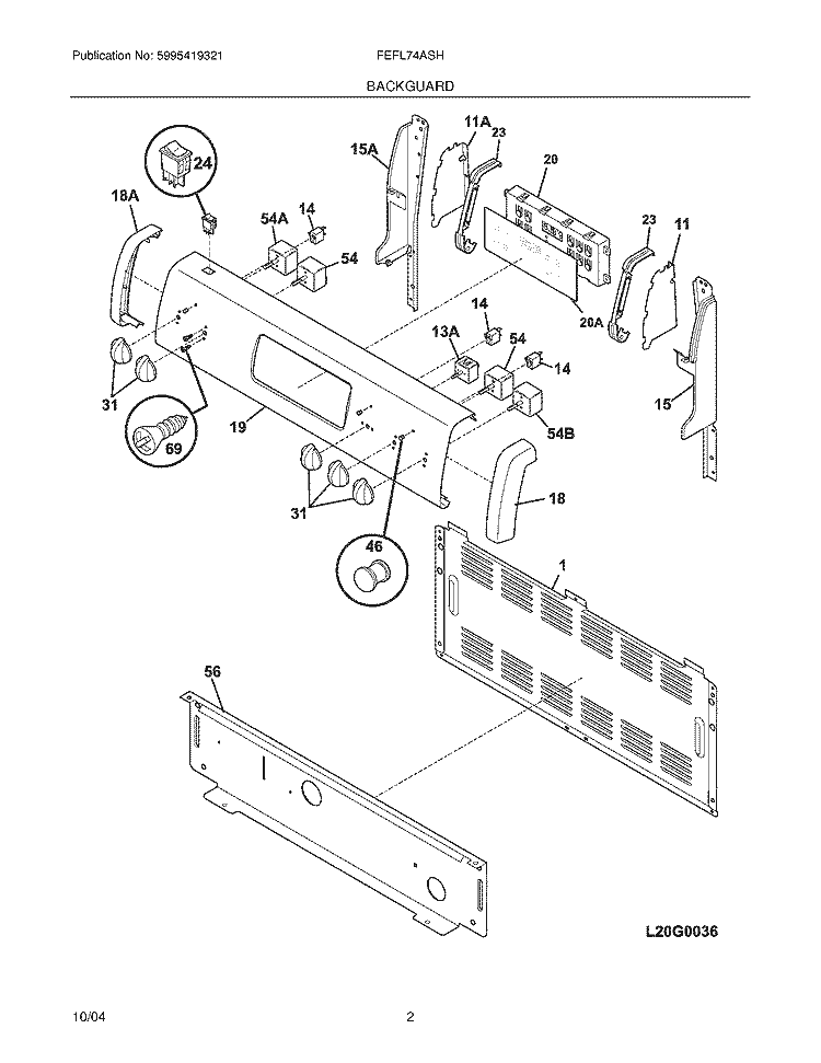 BACKGUARD Diagram and Parts List for FEFL74ASH  Frigidaire Range