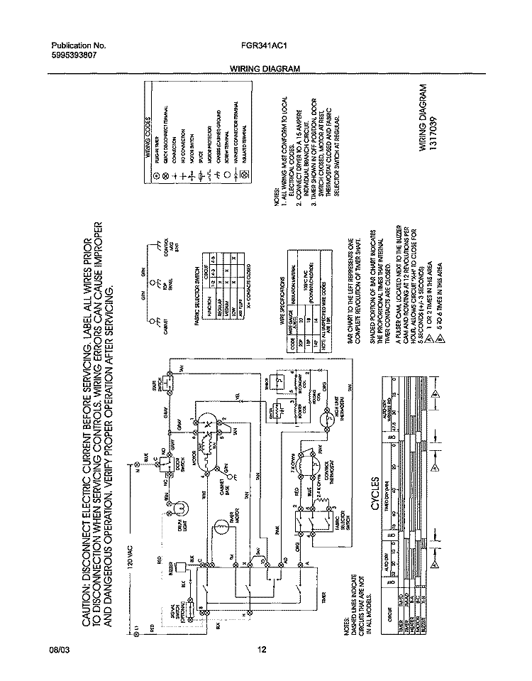 WIRING DIAGRAM Diagram and Parts List for FGR341AC1  Frigidaire Dryer