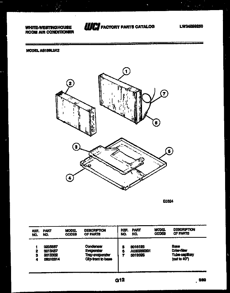 UNIT PARTS Diagram and Parts List for AS189L2K2  Frigidaire Air Conditioner