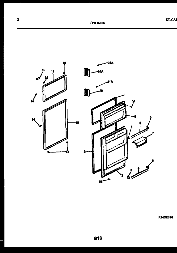 DOOR PARTS Diagram and Parts List for TPK160JN3W  Kelvinator Refrigerator