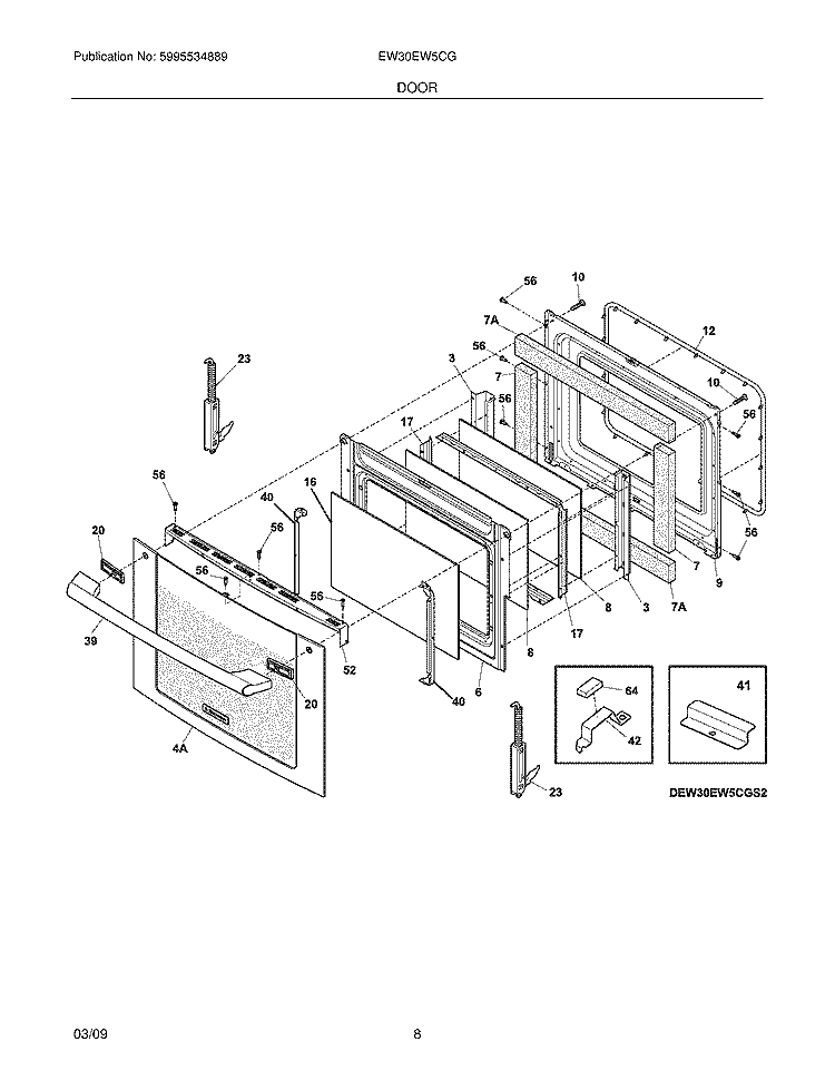 DOOR Diagram and Parts List for EW30EW5CGS4  Electrolux Wall Oven