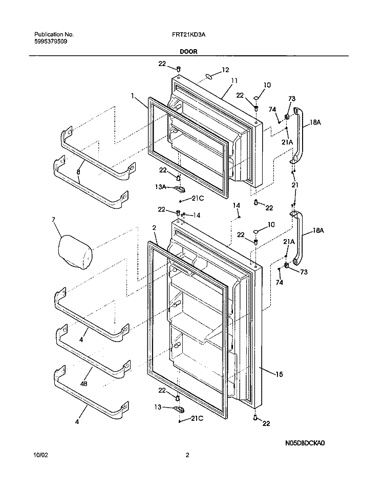 DOOR Diagram and Parts List for FRT21KD3AZ5  Frigidaire Refrigerator