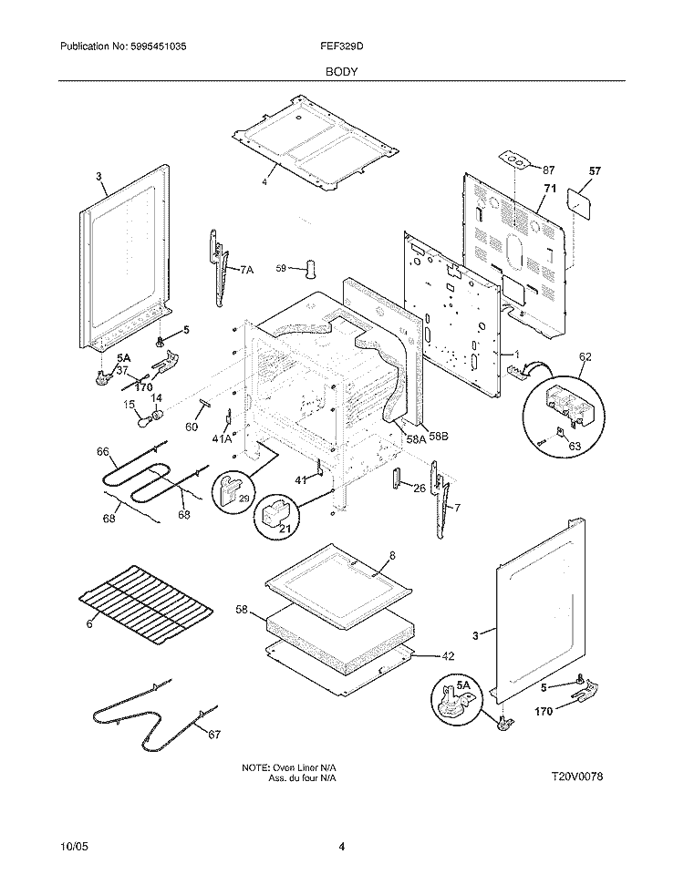 BODY Diagram and Parts List for FEF329DQC  Frigidaire Range