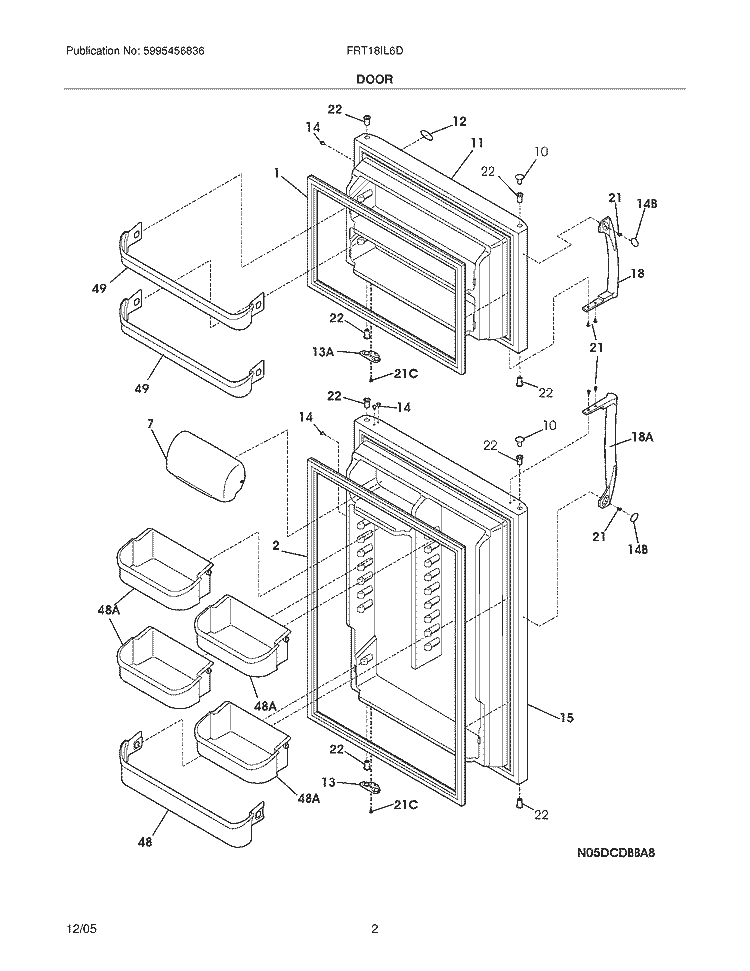 DOOR Diagram and Parts List for FRT18IL6DBH  Frigidaire Refrigerator