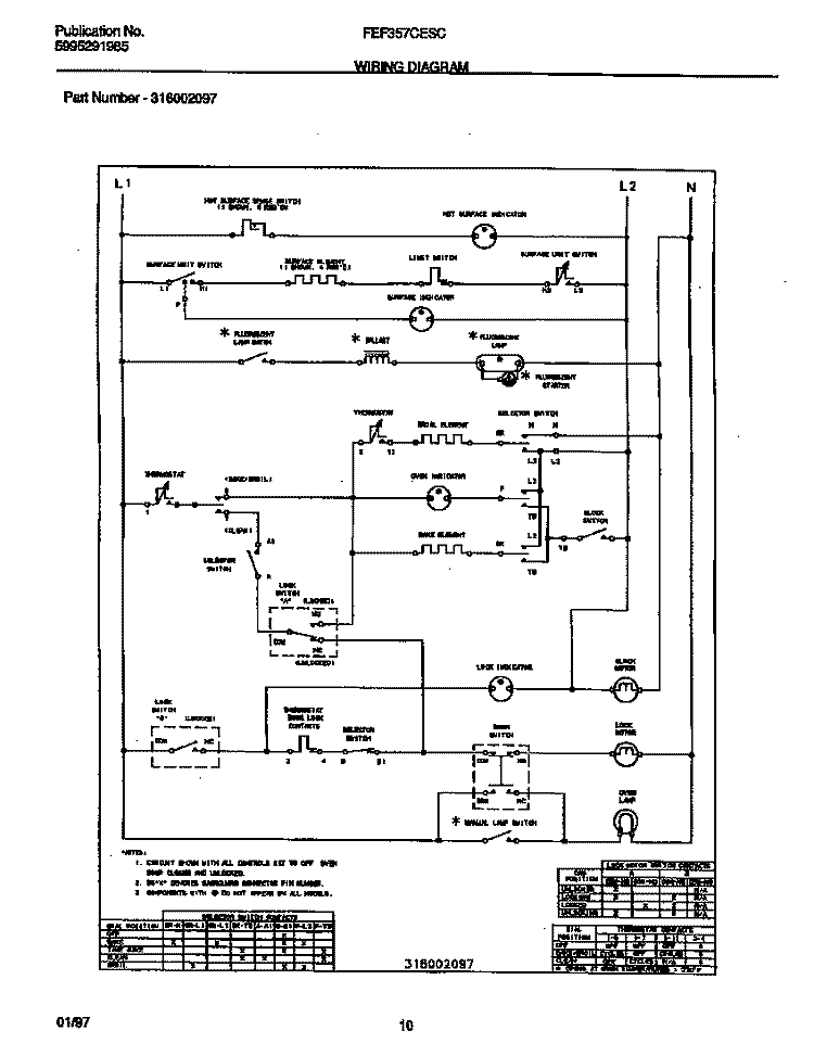 WIRING DIAGRAM Diagram and Parts List for FEF357CESC  Frigidaire Range