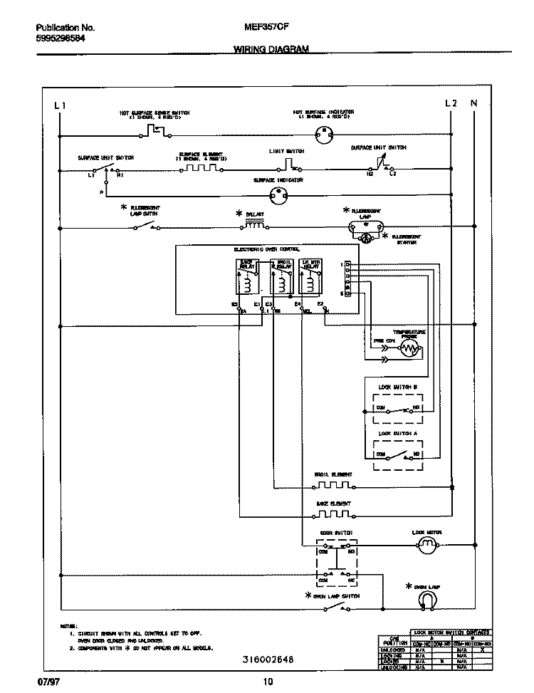 WIRING DIAGRAM Diagram and Parts List for MEF357CFSA  Frigidaire Range