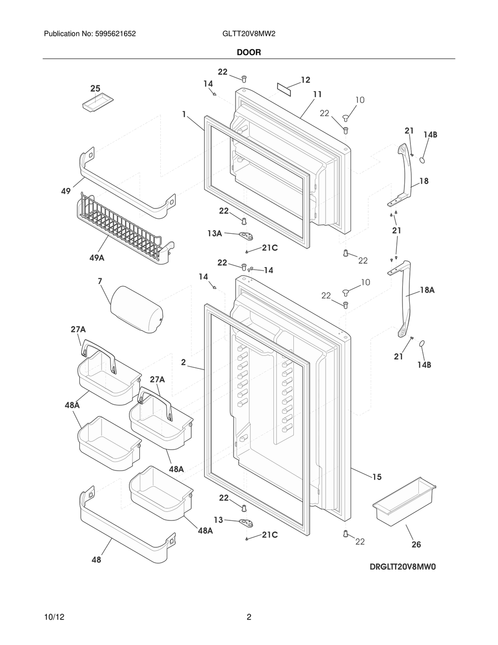 Door Diagram and Parts List for GLTT20V8MW2  Frigidaire Refrigerator
