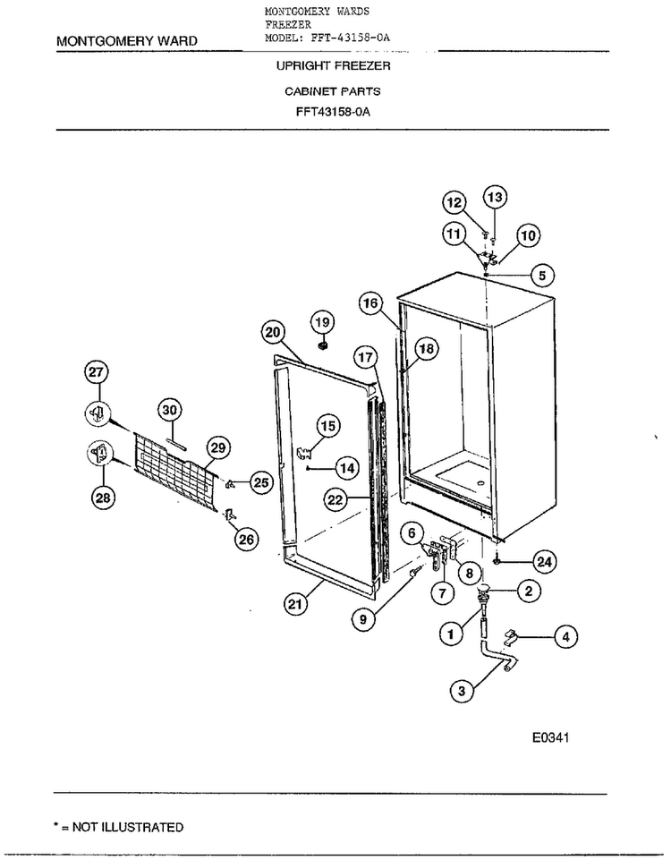 Cabinet Parts Diagram and Parts List for 43158-OA  Frigidaire Freezer