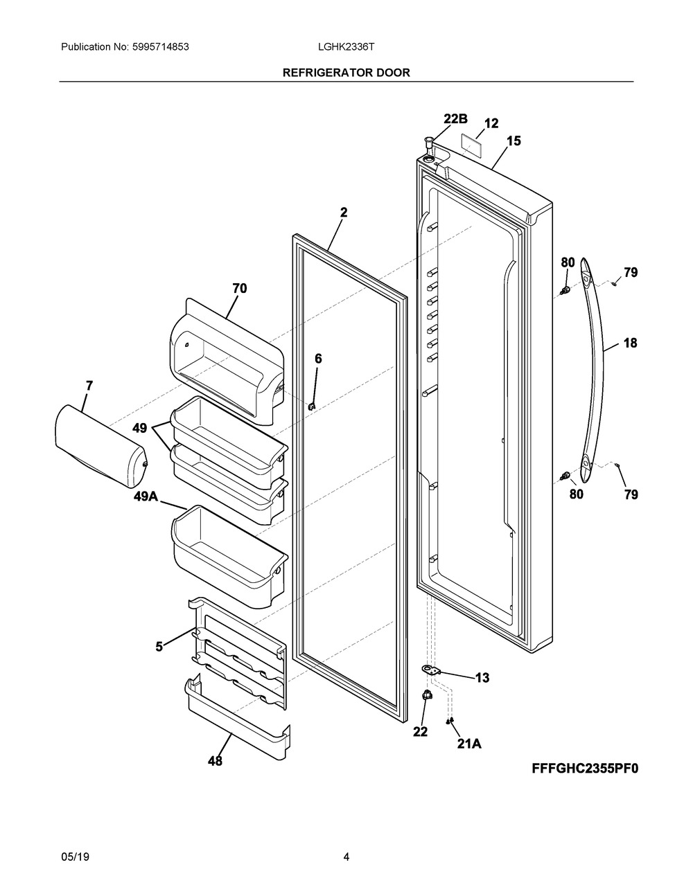 Refrigerator Door Diagram and Parts List for LGHK2336TD5  Frigidaire Refrigerator