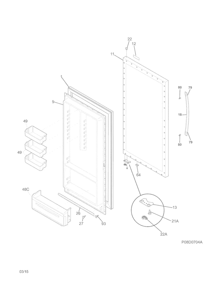 Door Diagram and Parts List for FFVU17F4QWA  Frigidaire Freezer
