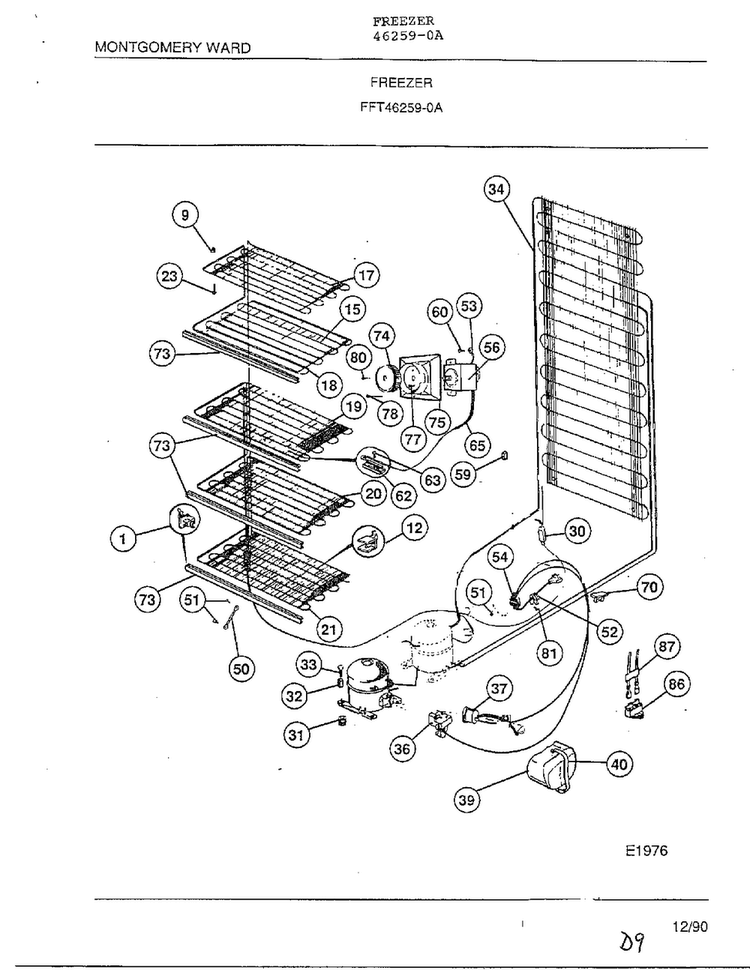 Freezer Page 5 Diagram and Parts List for 46259-0A  Frigidaire Freezer