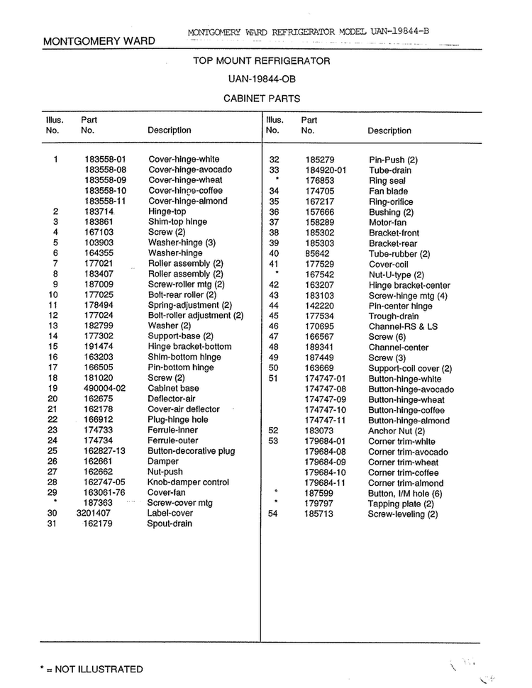 Cabinet Parts Page 2 Diagram and Parts List for 19844B  Frigidaire Refrigerator