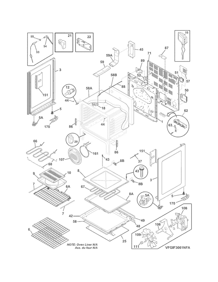 Body Diagram and Parts List for FGIF3061NFA  Frigidaire Range