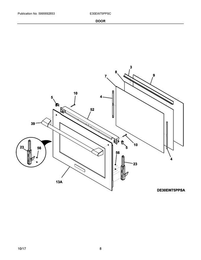 04 - Door Diagram and Parts List for E30EW75PPSC  Electrolux 
