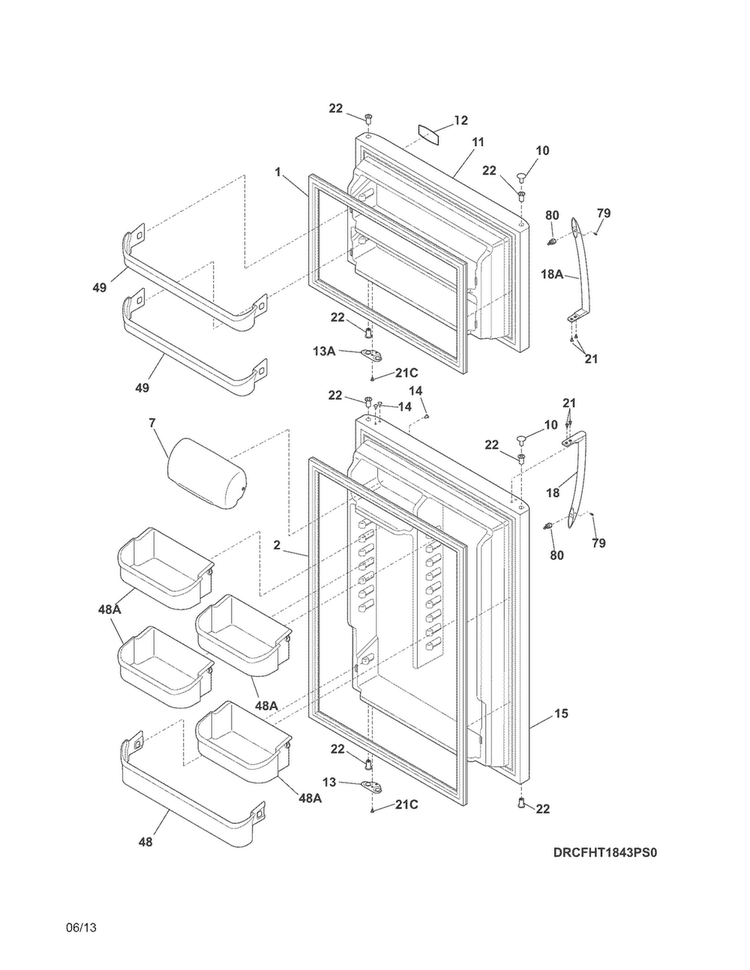 Doors Diagram and Parts List for CFHT1843PS1  Frigidaire Refrigerator