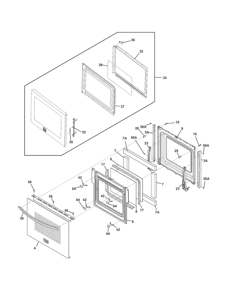 Doors Diagram and Parts List for FGMC2765PBC  Frigidaire Microwave Oven Combo