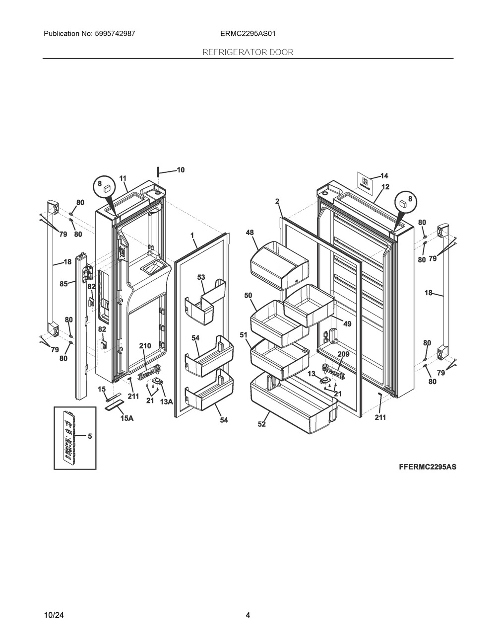 Refrigerator Door Diagram and Parts List for ERMC2295AS01  Frigidaire Refrigerator