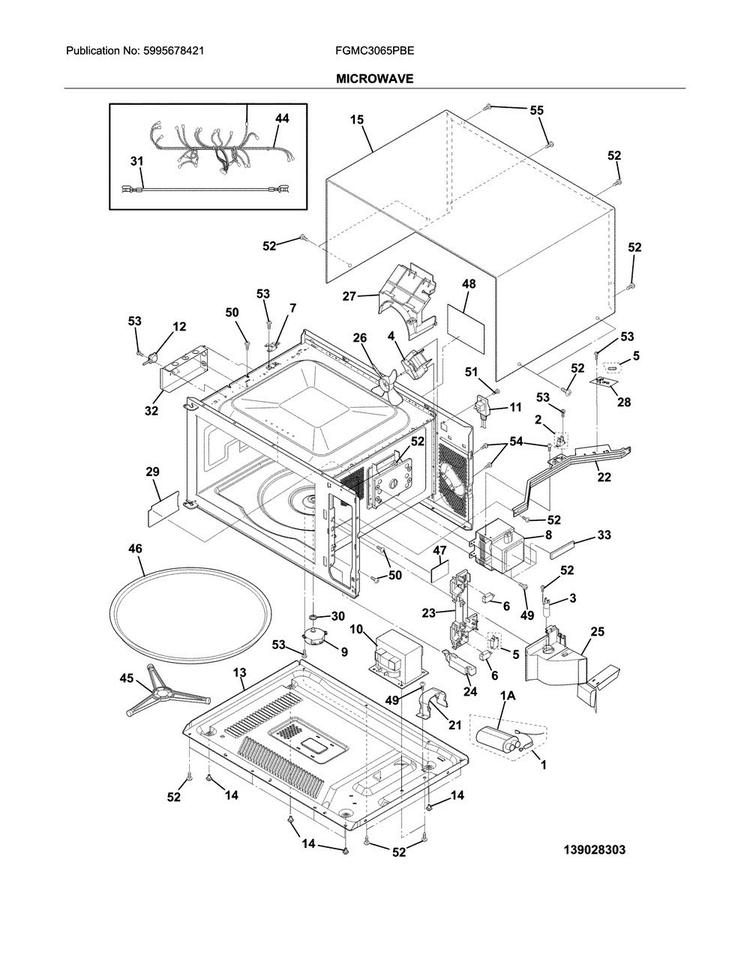Microwave Diagram and Parts List for FGMC3065PBE  Frigidaire Microwave Oven Combo