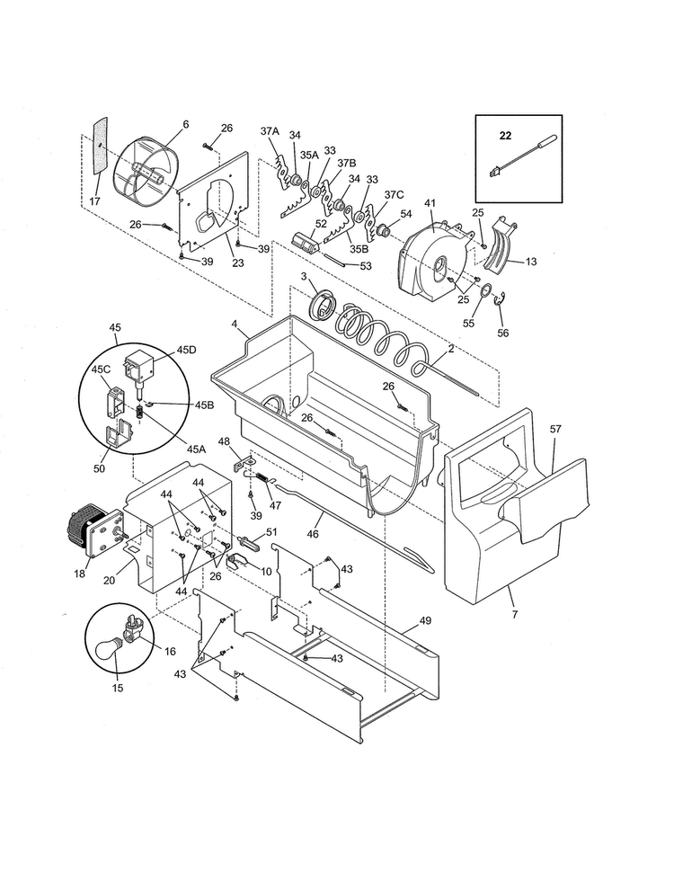 Ice Container Diagram and Parts List for FFHS2311LBC  Frigidaire Refrigerator