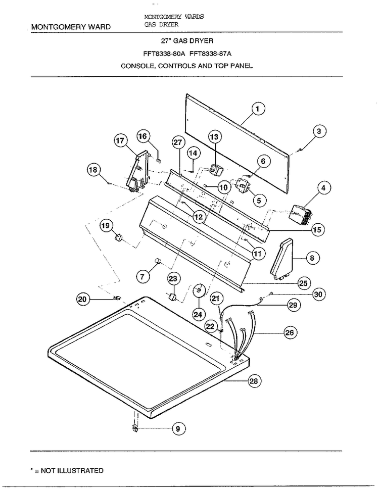 27` Console/controls/top Panel Diagram and Parts List for 8338A  Frigidaire Dryer