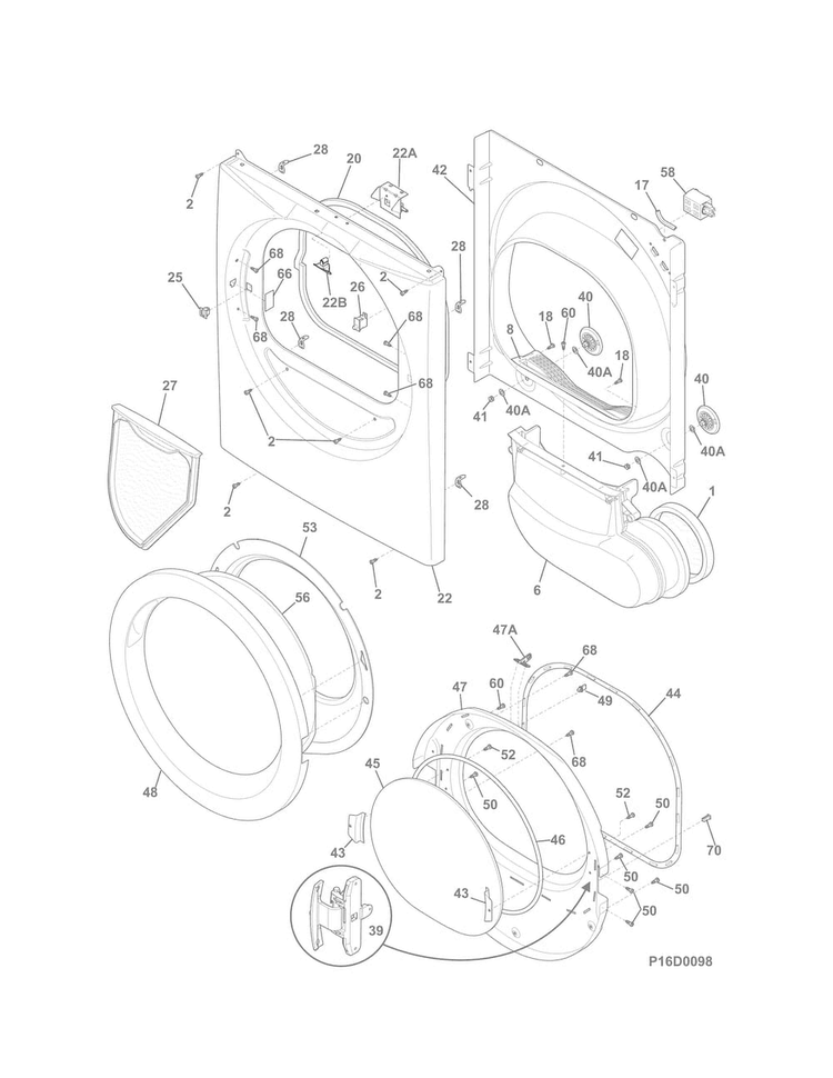 Front Panel/lint Filter Diagram and Parts List for 41791122311  Kenmore Dryer
