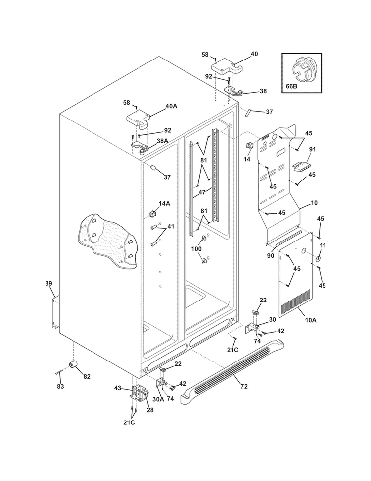 Cabinet Diagram and Parts List for FFHS2313LMD  Frigidaire Refrigerator