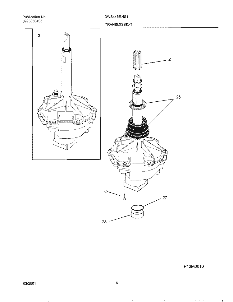 TRANSMISSION Diagram and Parts List for DWS445RHS1  Gibson Washer