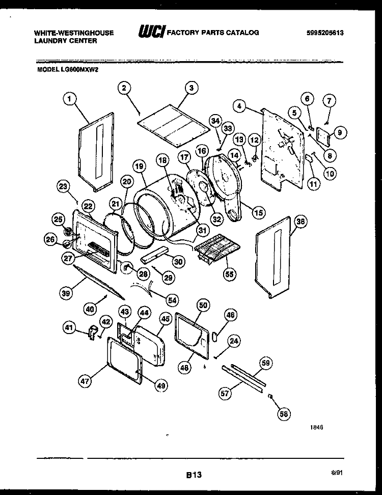 CABINET AND COMPONENT PARTS Diagram and Parts List for LG600MXD2  Frigidaire Washer Dryer Combo