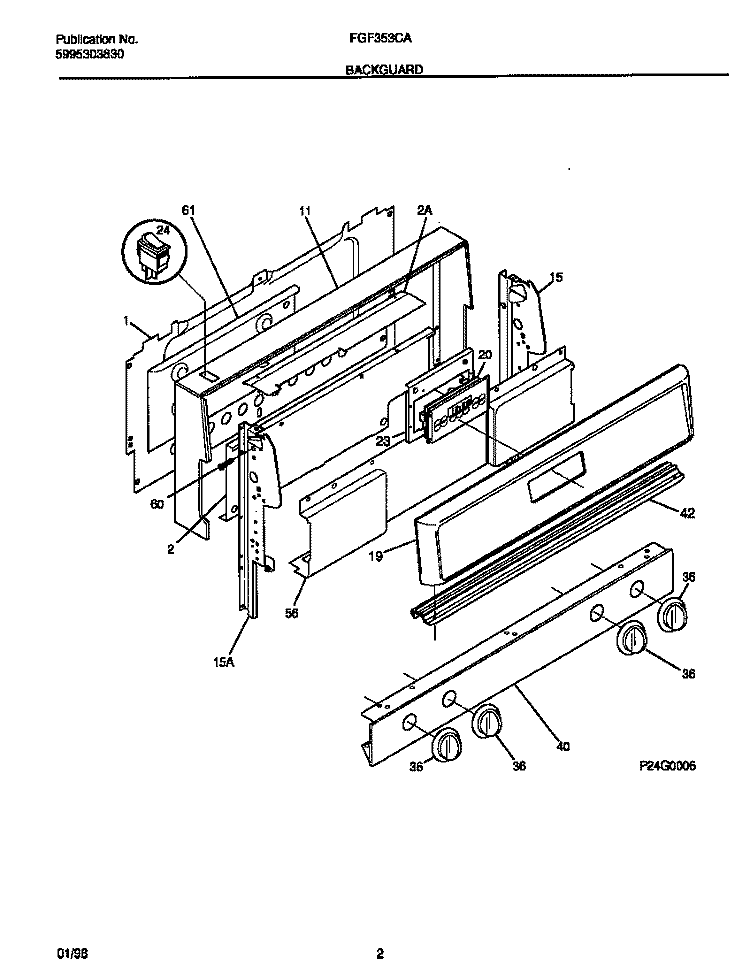 BACKGUARD Diagram and Parts List for FGF353CASH  Frigidaire Range