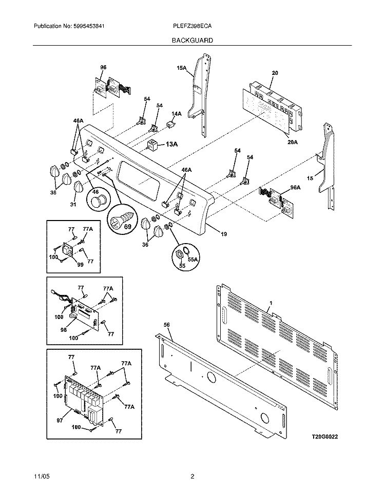 BACKGUARD Diagram and Parts List for PLEFZ398ECA  Frigidaire Range