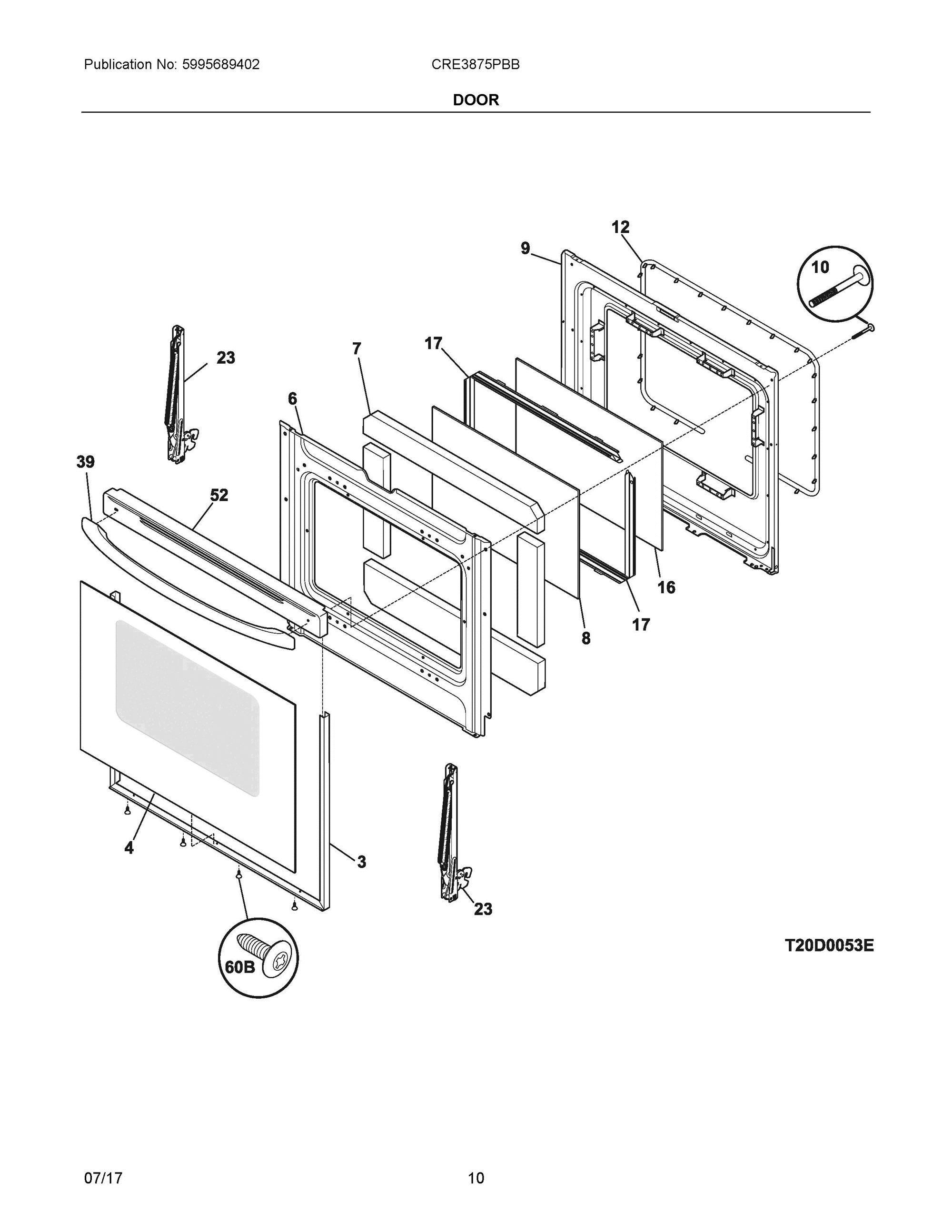 05 - DOOR Diagram and Parts List for CRE3875PBB  Frigidaire Range