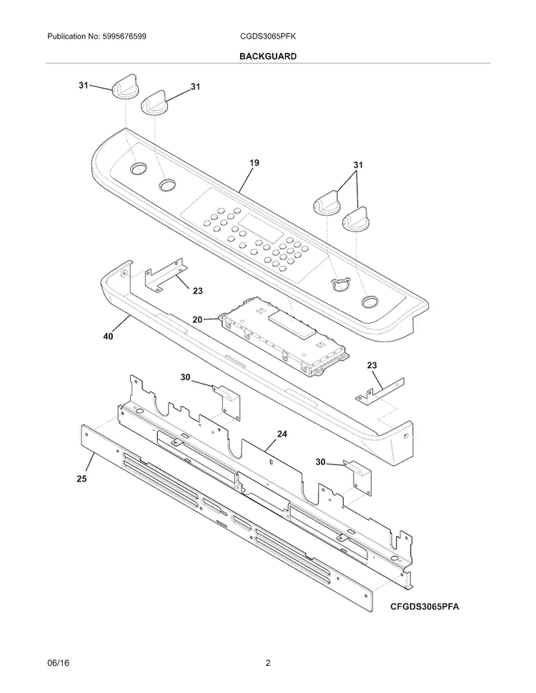 Backguard Diagram and Parts List for CGDS3065PFK  Frigidaire Range