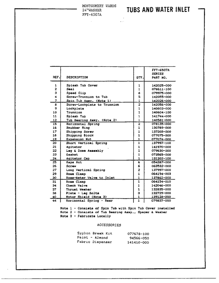 24` Washer/ Tubs And Water Inlet Page 2 Diagram and Parts List for 6507A  Frigidaire Washer