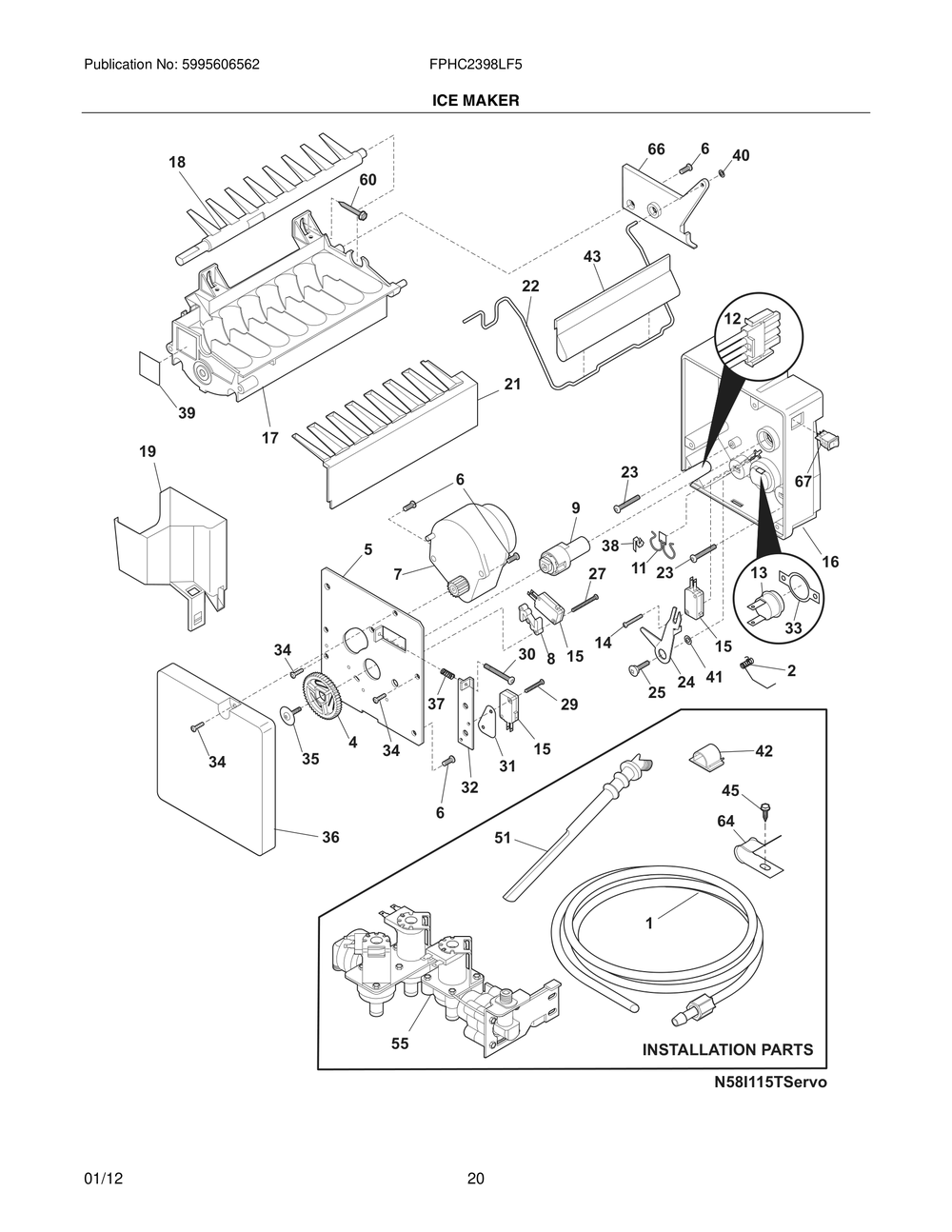 Ice Maker 2 Diagram and Parts List for FPHC2398LF5  Frigidaire Refrigerator
