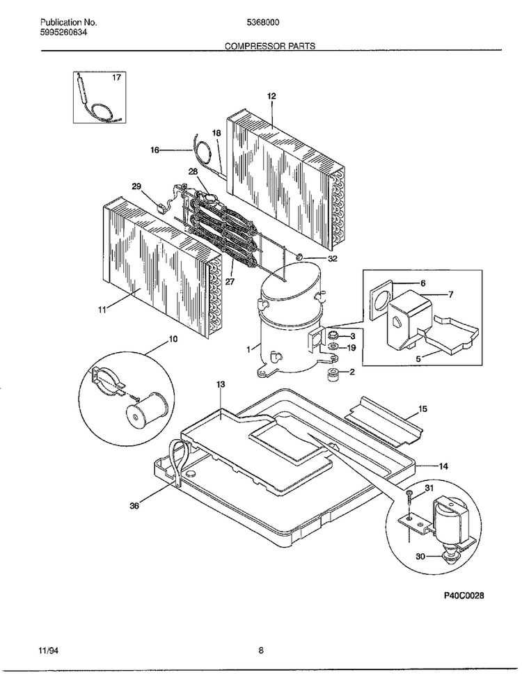 Compressor Parts Diagram and Parts List for 5368000C  Frigidaire Air Conditioner