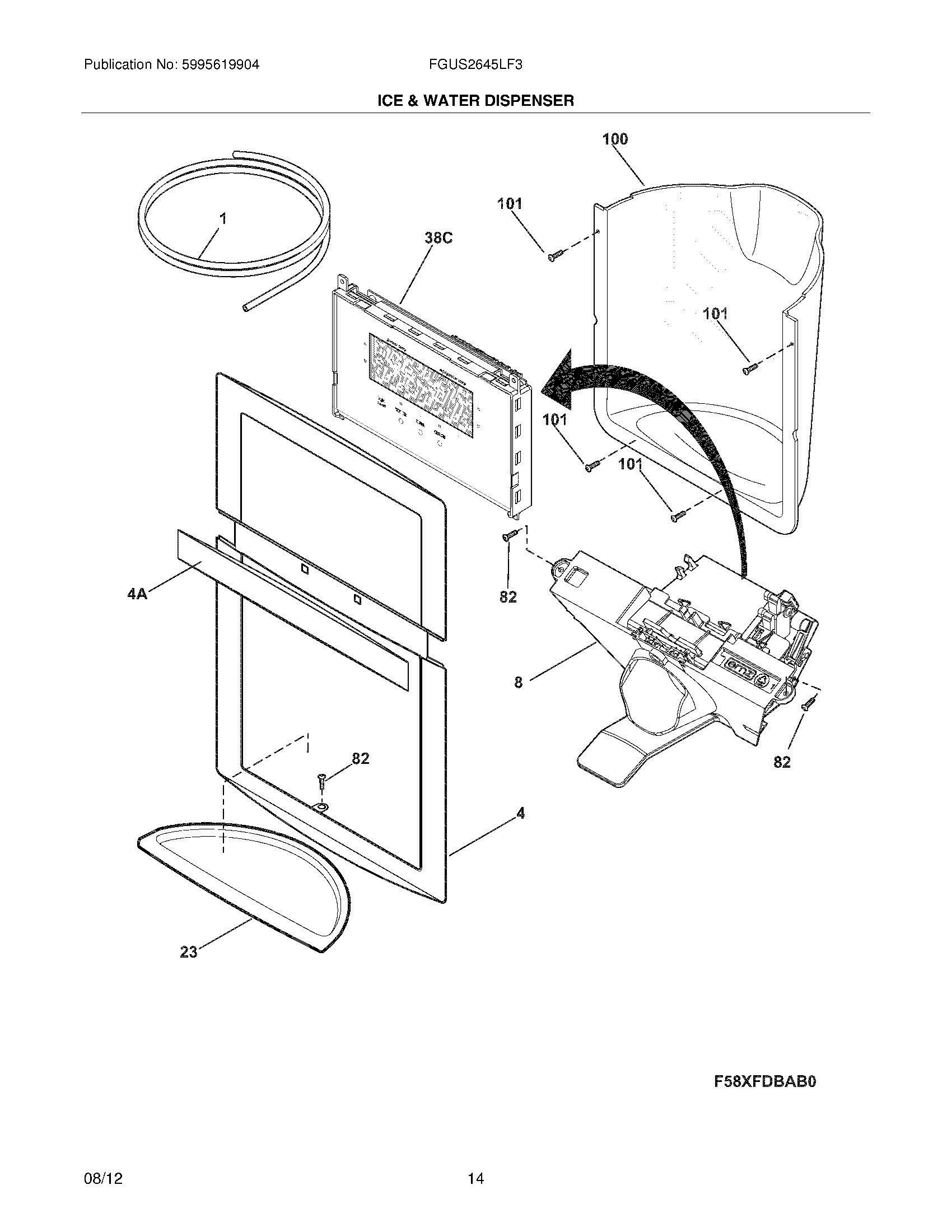 15 - ICE & WATER DISPENSER Diagram and Parts List for FGUS2645LF3  Frigidaire Refrigerator