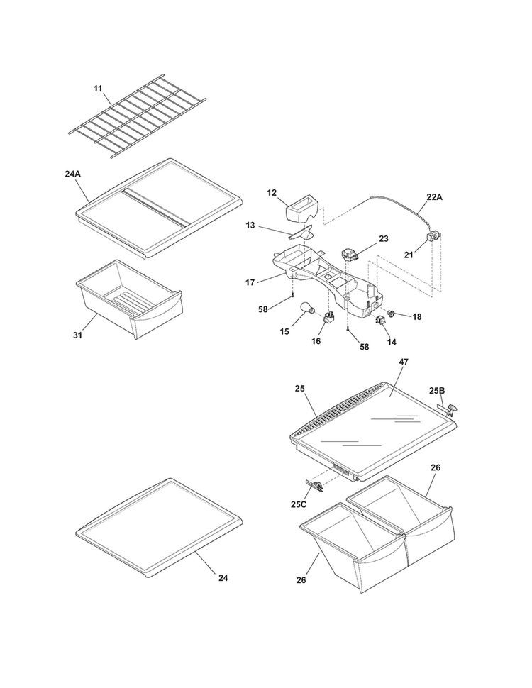 Shelves Diagram and Parts List for CFTR1826LMD  Frigidaire Refrigerator