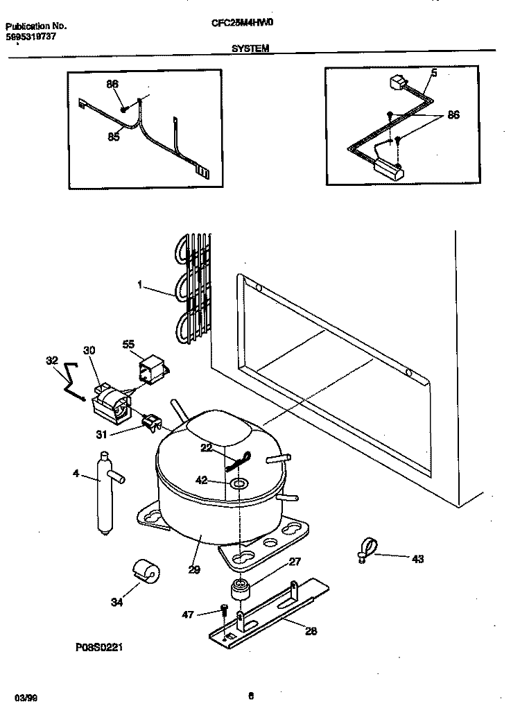 SYSTEM Diagram and Parts List for CFC25M4HW0  Frigidaire Freezer