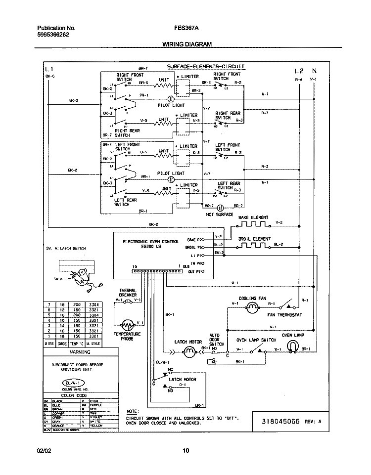 WIRING DIAGRAM Diagram and Parts List for FES367AQC  Frigidaire Range