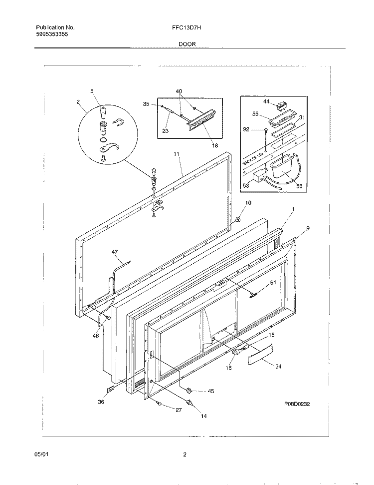 DOOR Diagram and Parts List for FFC13D7HW4  Frigidaire Freezer