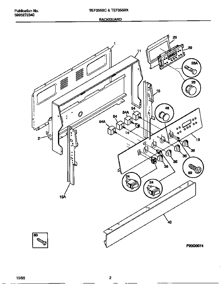 BACKGUARD Diagram and Parts List for TEF355BCDA  Tappan Range