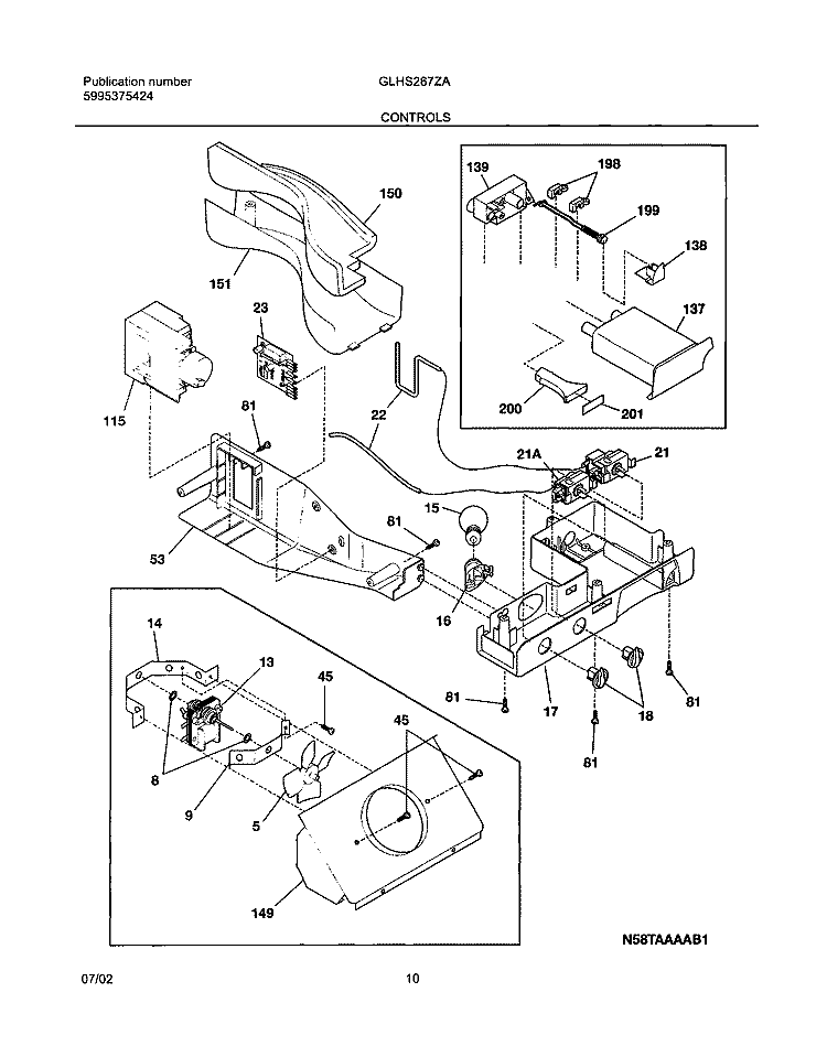 CONTROLS Diagram and Parts List for GLHS267ZAW3  Frigidaire Refrigerator